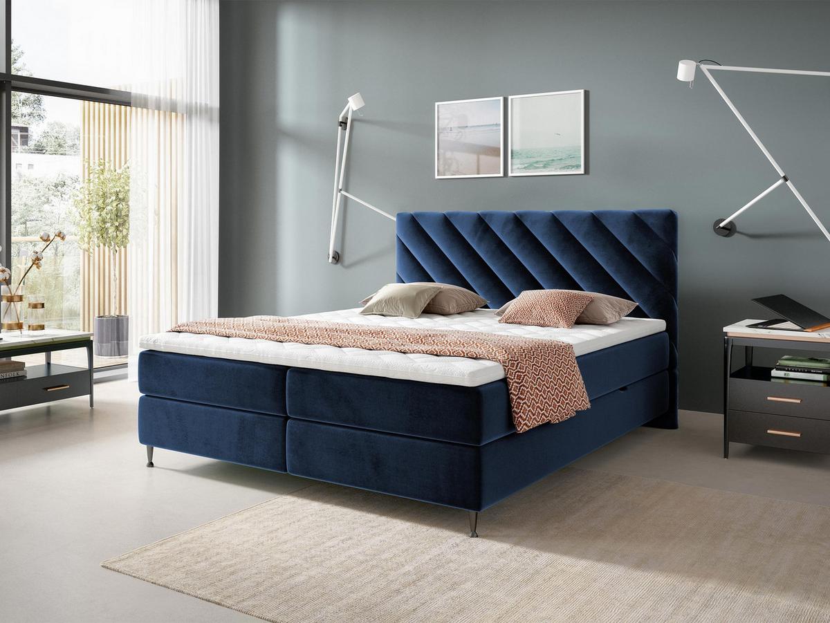 BOXBETT Enzo - H3 - Blau/Schwarz, Holz/Textil (180/200cm) - MIRJAN24