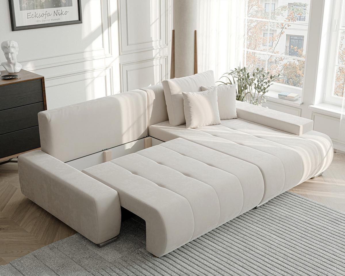 ECKSOFA NIKO Links, mit Schlaffunktion und Bettkasten, Creme - Creme, Textil (227/153cm) - Idohome