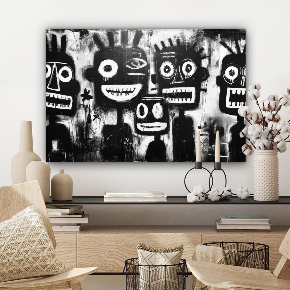 LEINWANDBILD Malerei - Figuren - Schwarz - Abstrakt Wanddeko 90x60 cm - Schwarz, Textil (90/60cm) - MuchoWow