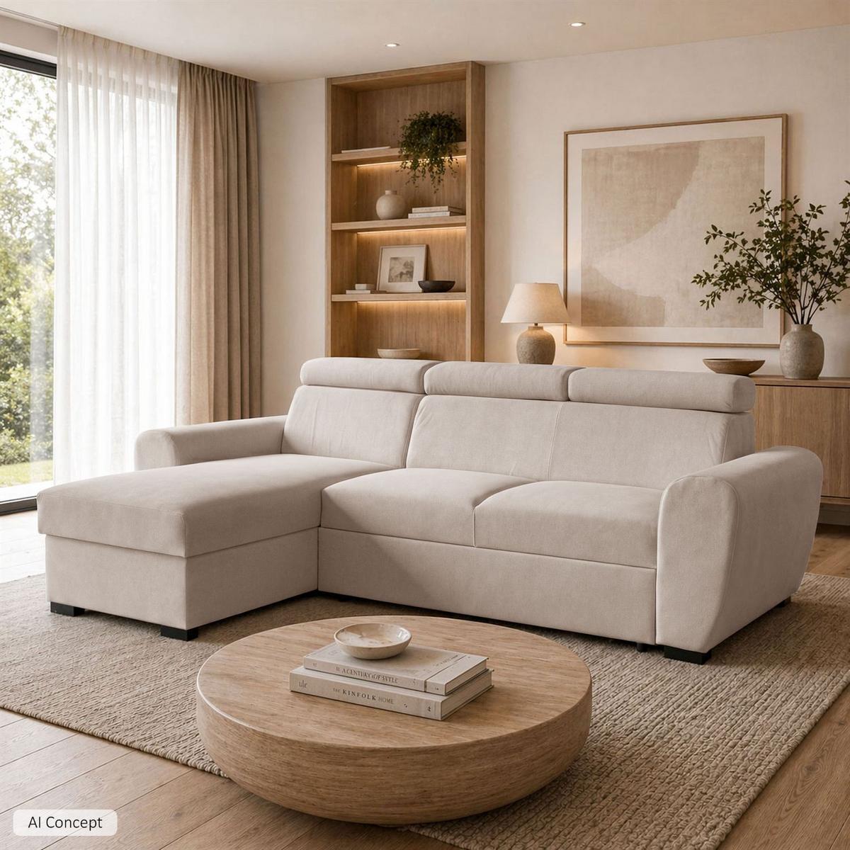 ECKSOFA FALCO mit Schlaffunktion Elli 04 - Beige, Textil (253/174cm) - Lookway