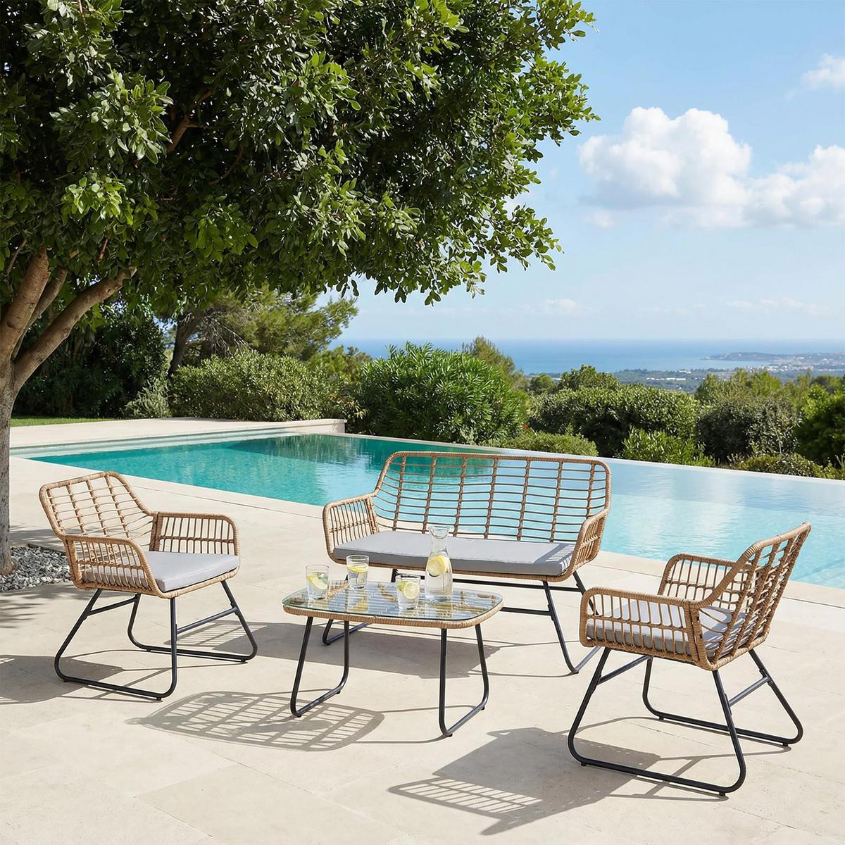 GARTENLOUNGE RIVIERA 4er Set braun, grau, schwarz - Braun/Grau, Metall - IDIMEX