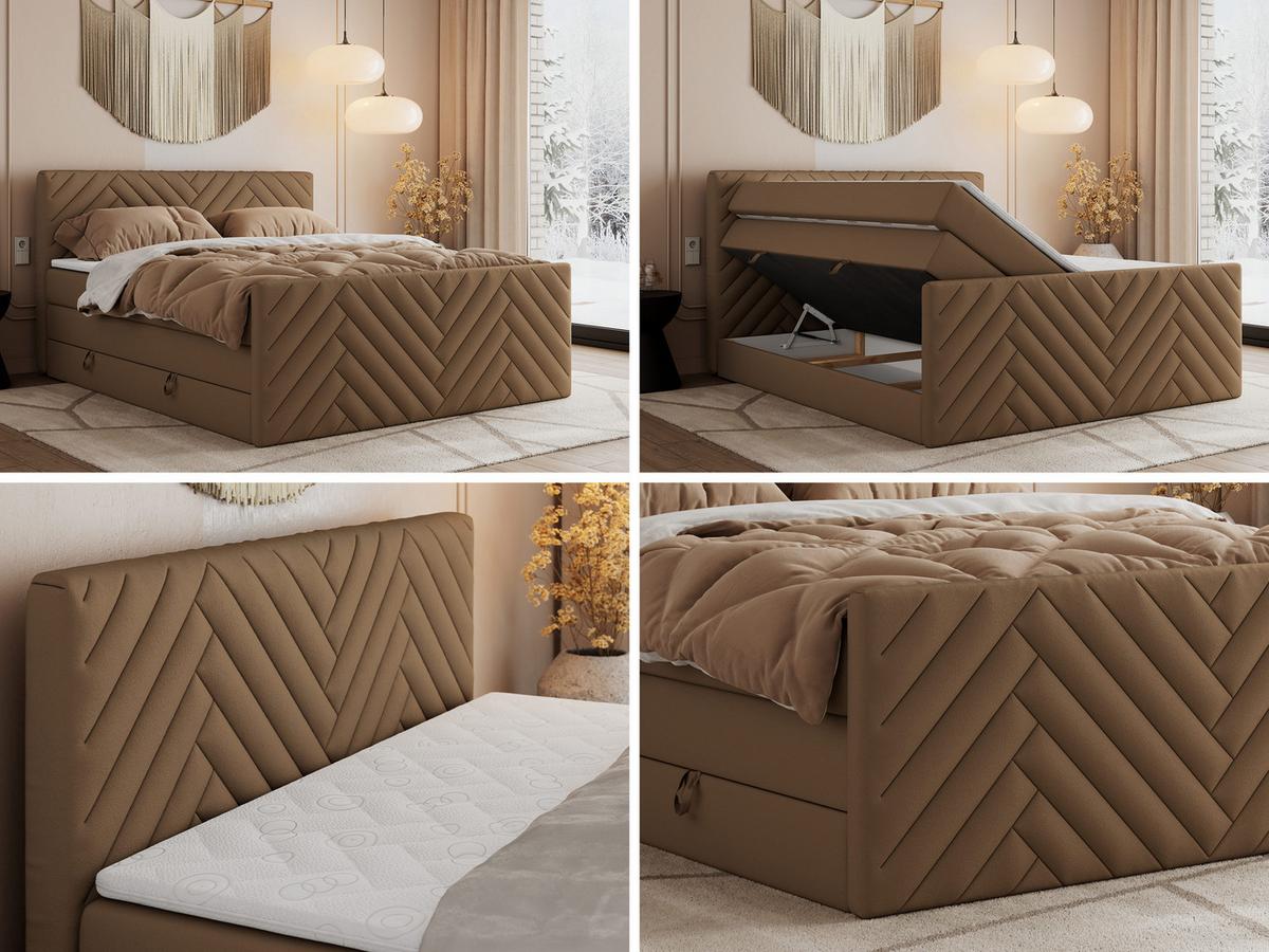 BOXSPRINGBETT PARIS KING DUO - 120/200 - Braun Kunstleder - H3 - Braun, Holz/Textil (120/200cm) - MKS
