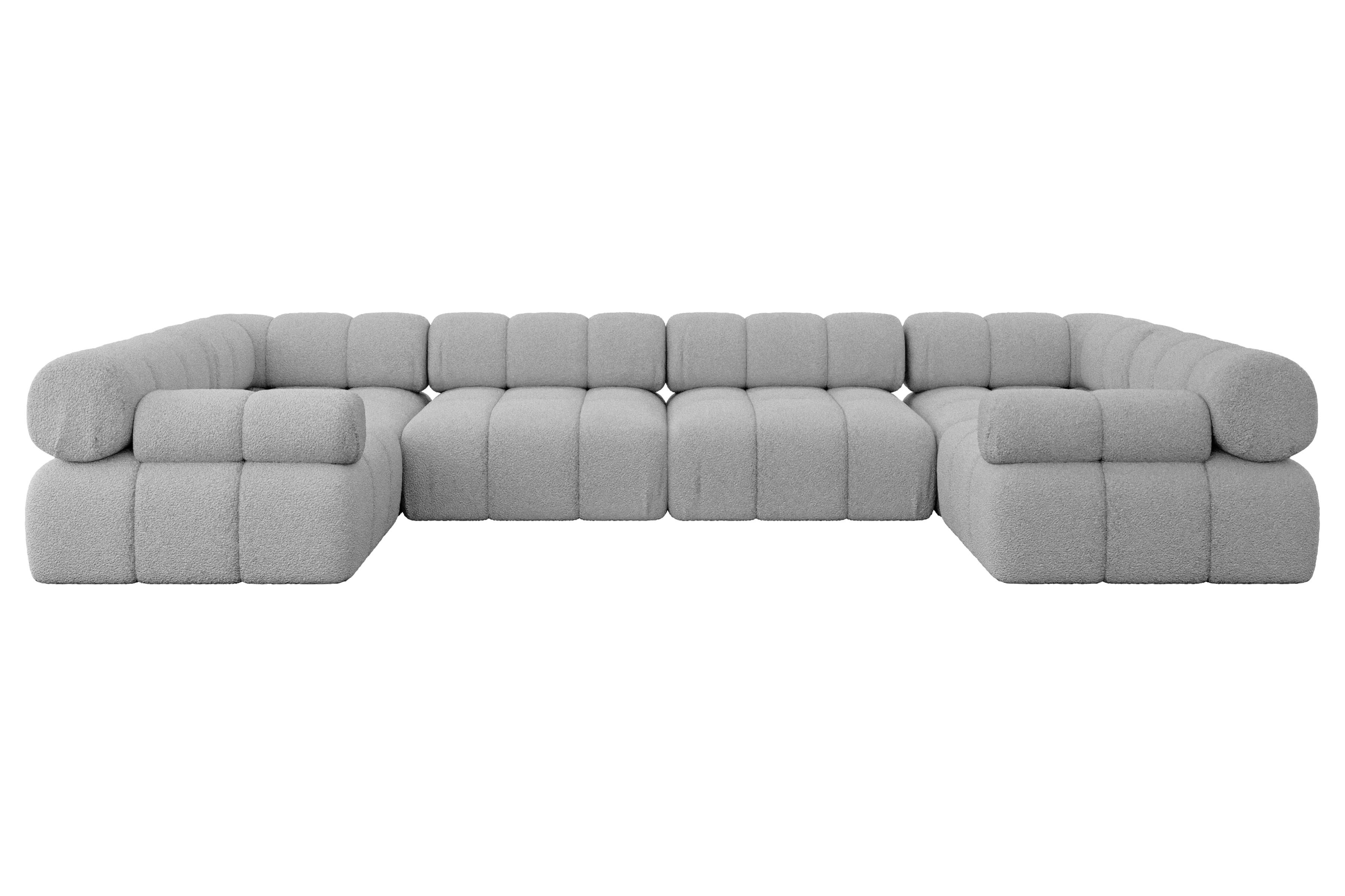 WOHNLANDSCHAFT modulares Sofa Birno-U2 - 380x190x70 cm Hellgrau Bouclé - Hellgrau, Holzwerkstoff/Textil (380/70/190cm) - ALTDECOR