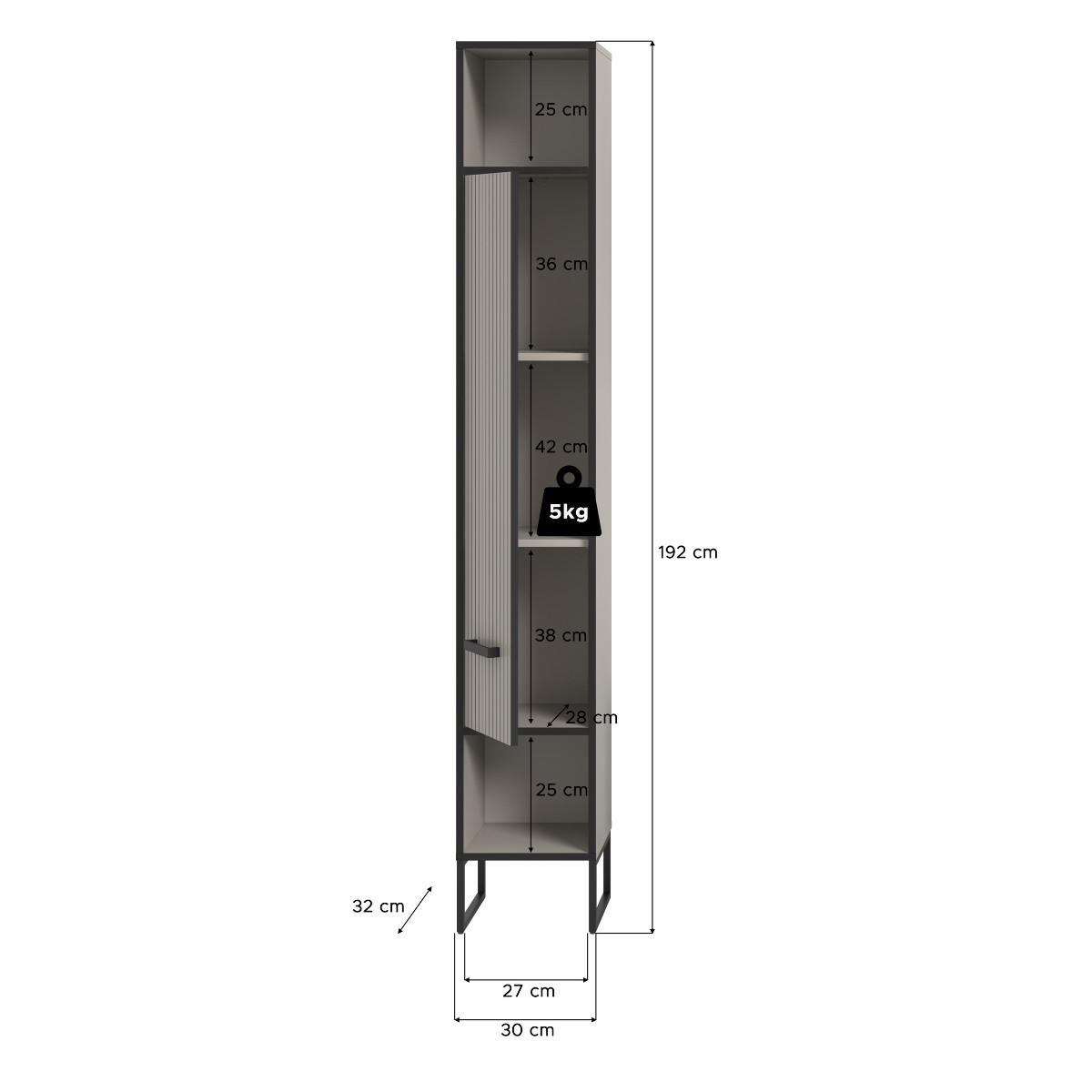 BADEZIMMERSCHRANK mit 1 Tür und 2 Nischen, Kaschmir 32/192/30 cm - Beige, Holzwerkstoff (32/192/37.4cm) - Calicosy