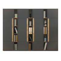 AKTENSCHRANK Set 7-teilig grau matt, Eiche Wotan 260 x 200 cm, Schrank-Regal-Kombination mit 35 Fächern - Eichefarben/Eiche Wotan, Holzwerkstoff/Kunststoff (260/200/40cm) - Furn.Design