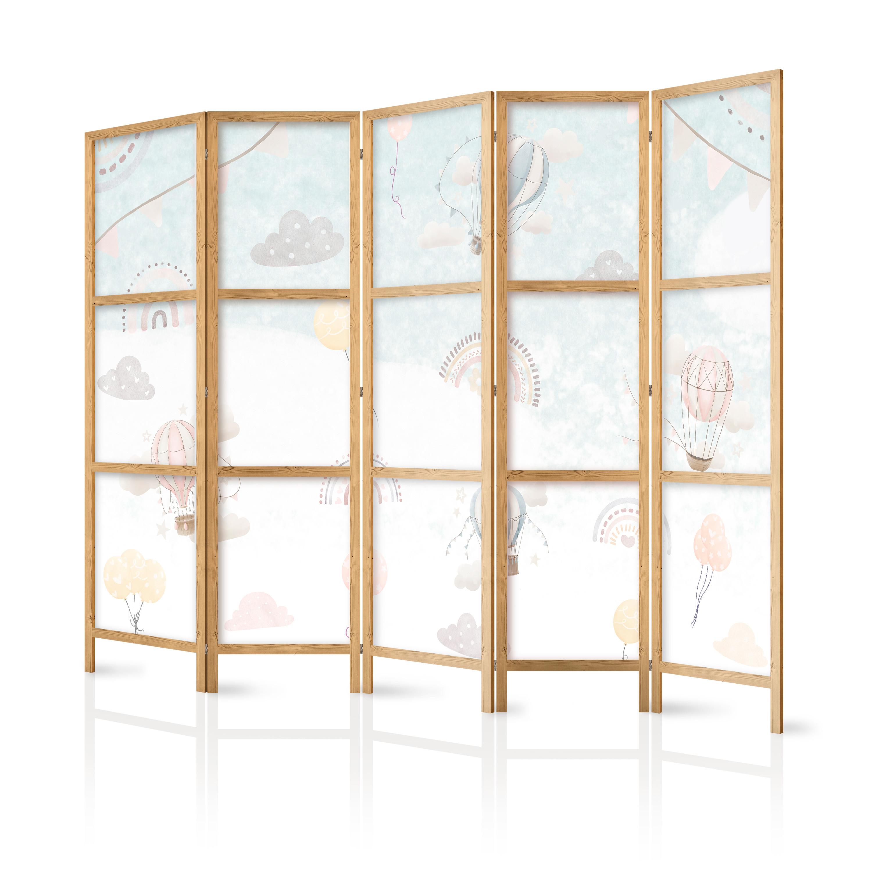 PARAVENT Japanischer 5-tlg 225x172 cm Ballons Wolken - Multicolor, Holz/Textil (225/172/3cm) - Muralo