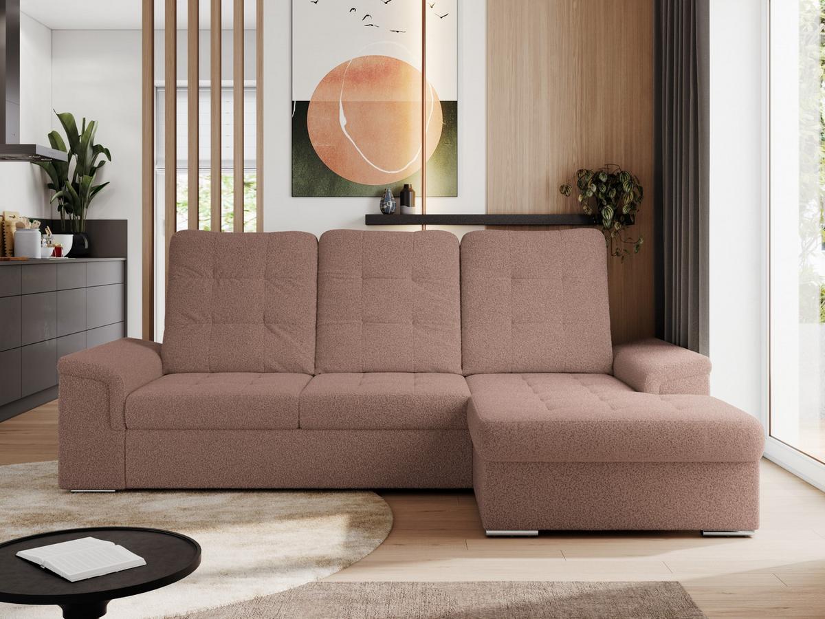 ECKSOFA MADRITO L - Rosa Boucle - Rechts - Silberfarben/Rosa, Textil/Metall (256/160cm)