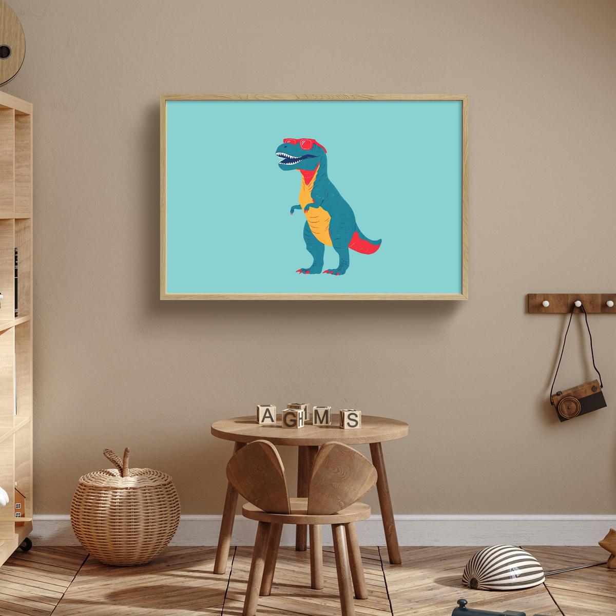 WANDLEUCHTE MIT AKKU Dinosaurier - Blau - Sonnenbrille 100x70 cm - Hellblau, Holzwerkstoff (100/70/8cm) - OnlyWow