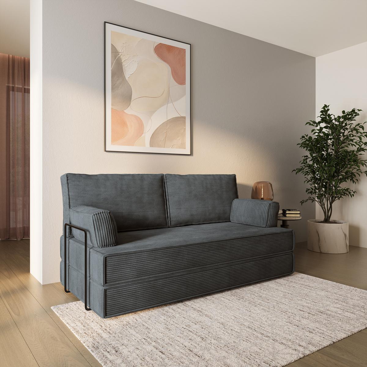 BETTSOFA SILAR aus Schaumstoff Kordstoff Grau Schlaffunktion - Dunkelgrau, Textil (170/86/80cm) - MASSENO