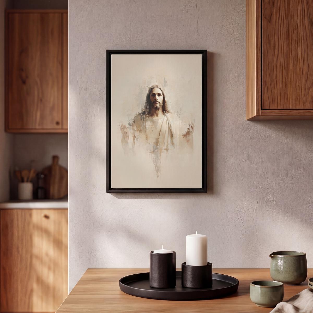 LEINWAND Bilder mit Rahmen - Porträt - Abstrakt - Jesus - Beige - 20x30 - Beige, Textil (20/30cm) - MuchoWow