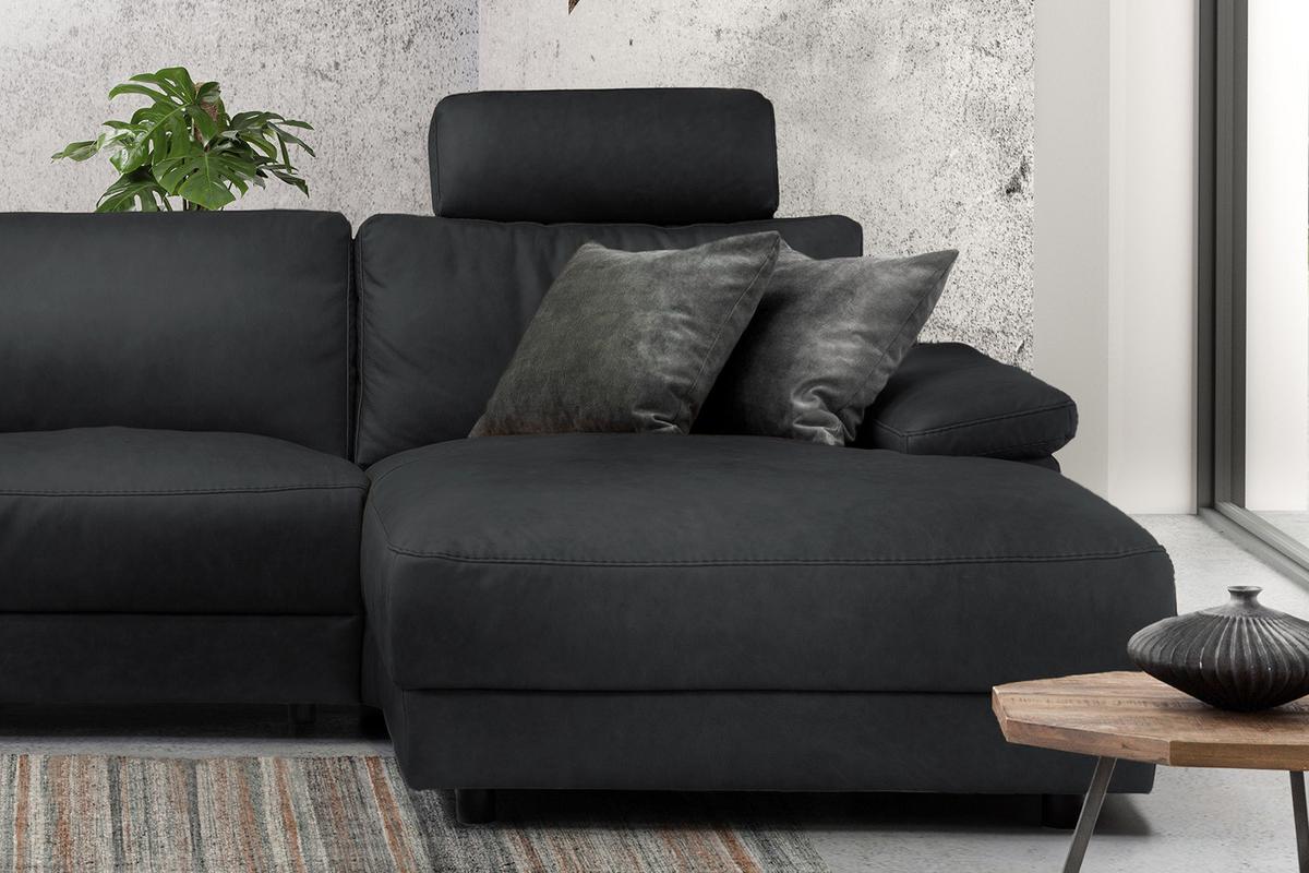 ECKSOFA XL MOTORISCHER RELAXFUNKTION LOLA Schwarz Leder Relaxfunktion - Schwarz, Leder (304/178cm) - KAWOLA