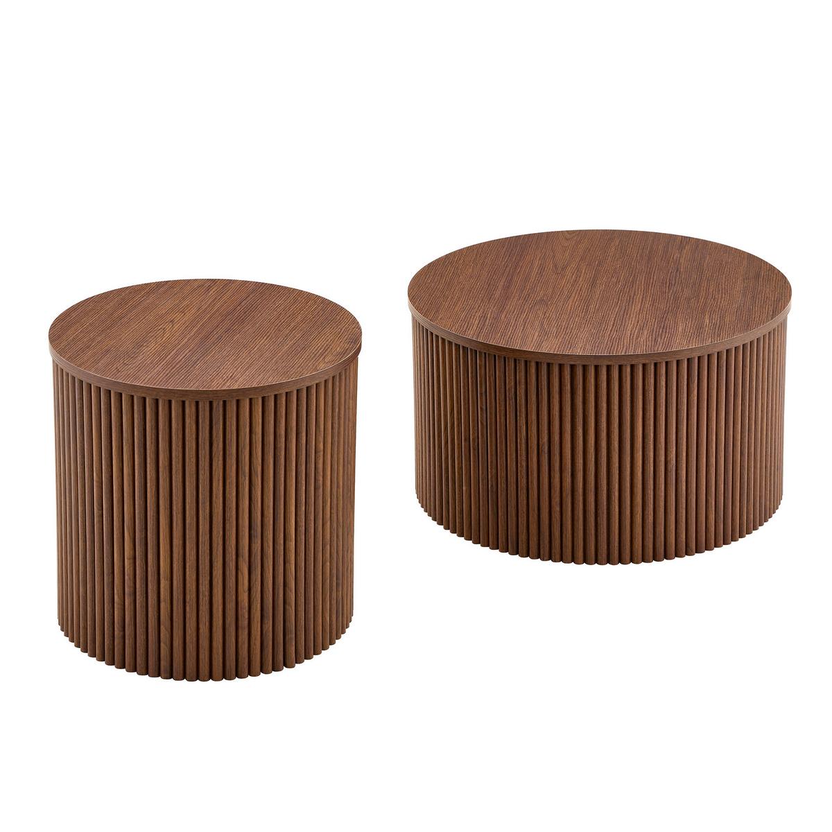 COUCHTISCH 2er-set in walnuss-optik, rundes säulen-design & versteckter stauraum - Walnussfarben, Holzwerkstoff (65/65/40cm) - Urban Meuble