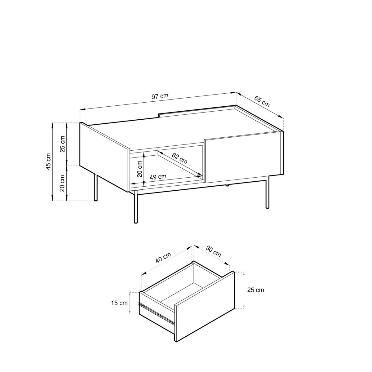 COUCHTISCH COLORE 97/45/65 cm Kaschmir - Kaschmir, Holzwerkstoff (65/97/45cm) - MASSENO