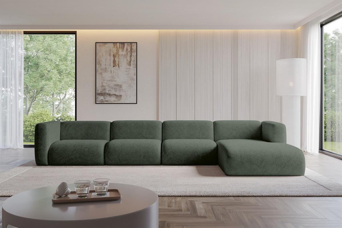 ECKSOFA Ottomane Rechts MIRA-L3 409x179x70 Grün Velours - Schwarz/Grün, Holzwerkstoff/Kunststoff (409/179cm) - ALTDECOR