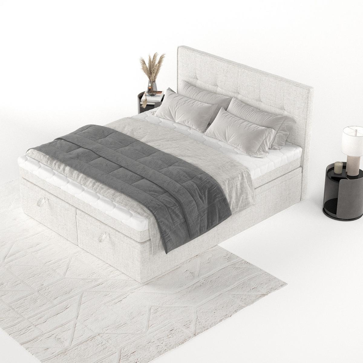 BOXBETT Arivo 160/200 cm Creme im Neve Stoff - Creme/Schwarz, Holz/Holzwerkstoff (160/200cm) - AltaBeds