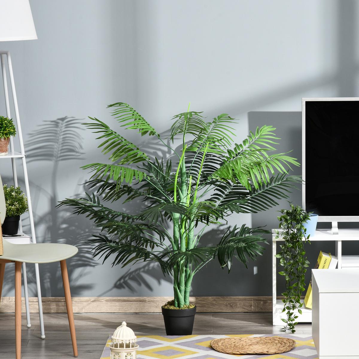 KUNSTPFLANZE mit 18 Palmenwedel Grün - Schwarz/Grün, Kunststoff (125cm) - Outsunny