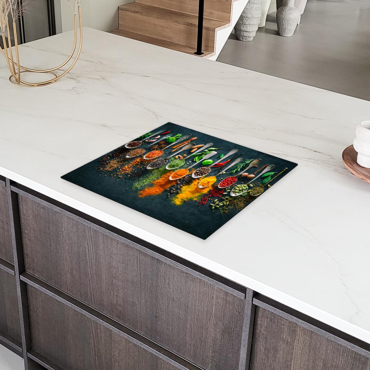 HERDABDECKPLATTE Kräuter - Gewürze - Löffel Ceranfeldabdeckung 59x52 cm - Multicolor, Kunststoff (59/52/0.2cm) - MuchoWow