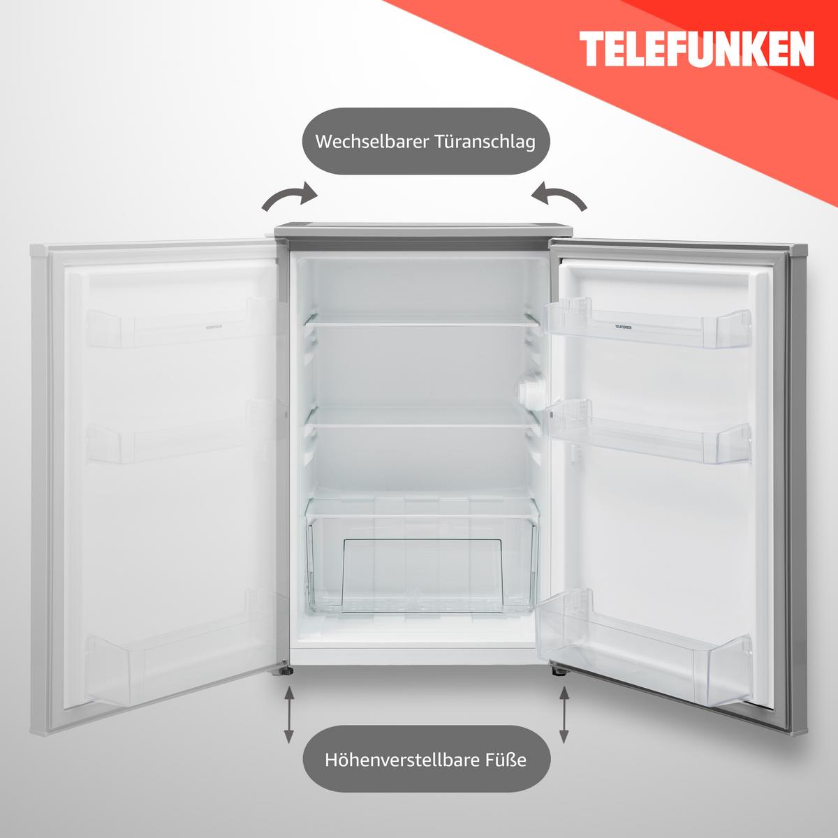 KÜHLSCHRANK ohne Gefrierfach, klein und freistehend, 135 Liter, mit Gemüsefach - Silberfarben, Glas/Kunststoff (54/83.8/59.5cm) - Telefunken