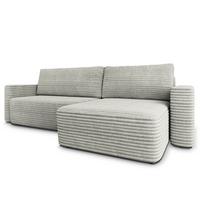 ECKSOFA TELIN Hellgrau Kordstoff mit Schlaffunktion - Hellgrau, Holz (280/162cm) - MASSENO