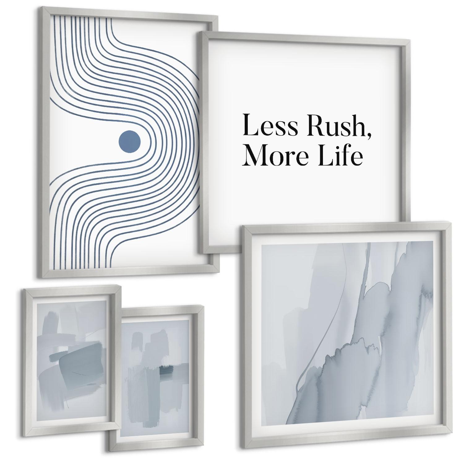 BILDER SET 5er Set - 50x50 cm & 20x30 cm & 40x60 cm Silberner Rahmen - Abstrakte Aquarellkompositionen - Silberfarben, Kunststoff (40/60cm) - TULUP