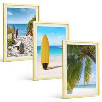 BILDER SET 3er Set - 40x60 cm Goldrahmen - Urlaubsstrände, Wellen, Palmen - Goldfarben, Kunststoff (40/60cm) - TULUP