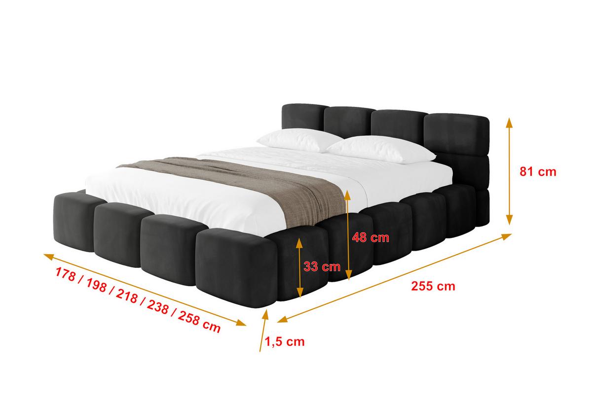 POLSTERBETT mit Bettkasten und Lattenrost, Bett mit Kopfteil, Boxbett ohne Matratze, Doppelbett mit Stauraum - NATA-v1 200x200 Schwarz - Schwarz Hochglanz, Holzwerkstoff/Textil (200/200cm) - ALTDECOR