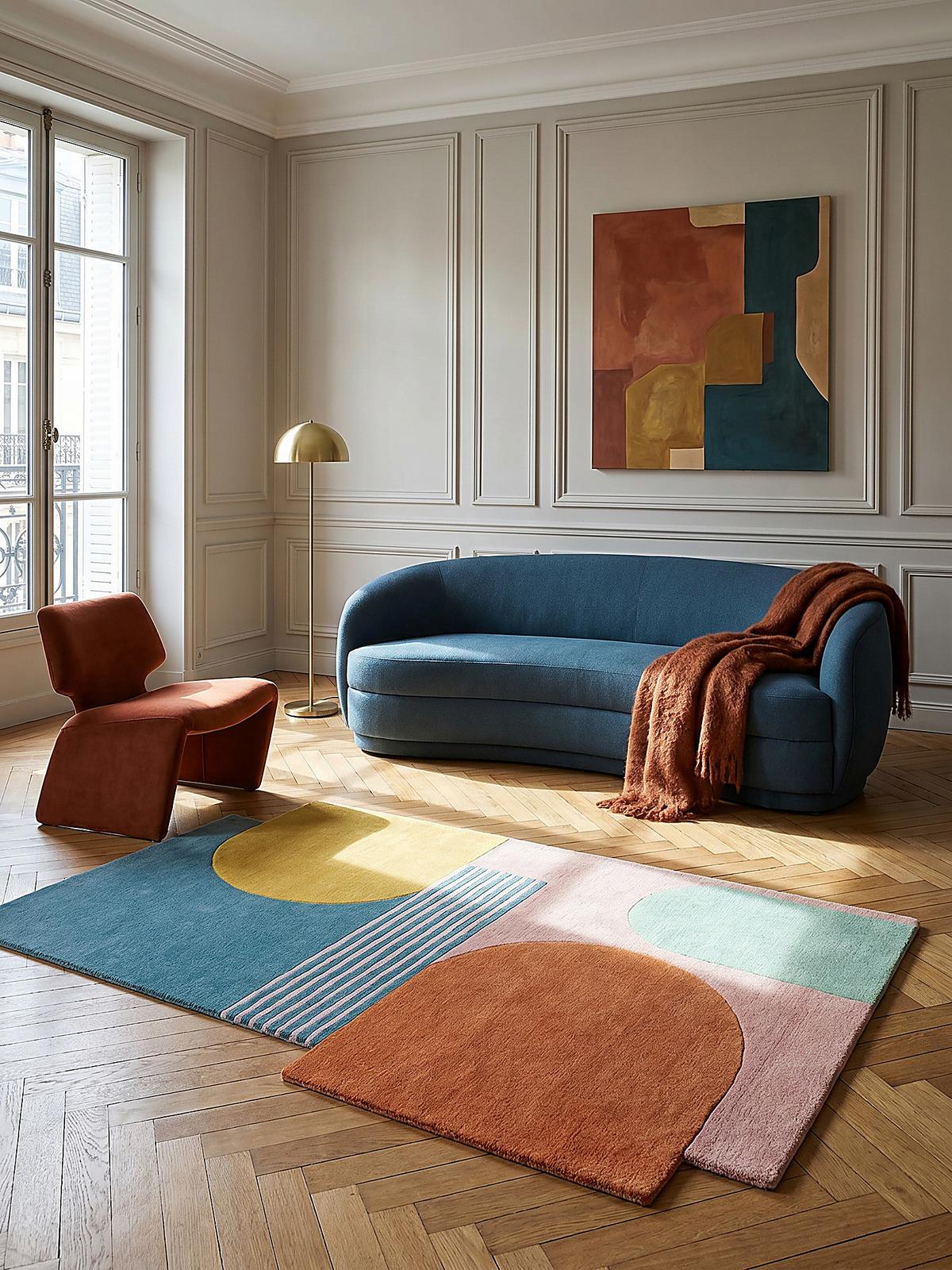 WOLLTEPPICH HALLEIN, abstrakt, aus Wolle, Bright-Bunt, 150 x 240 cm - Multicolor/Hellblau, Textil (240/150cm) - KADIMA DESIGN