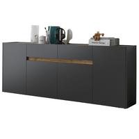 SIDEBOARD grau matt, Wotan Eiche, Kommode 220 x 87 cm mit 4 Türen und Schubladen - Anthrazit/Eiche Wotan, Holz/Holzwerkstoff (223/86/40cm) - Furn.Design