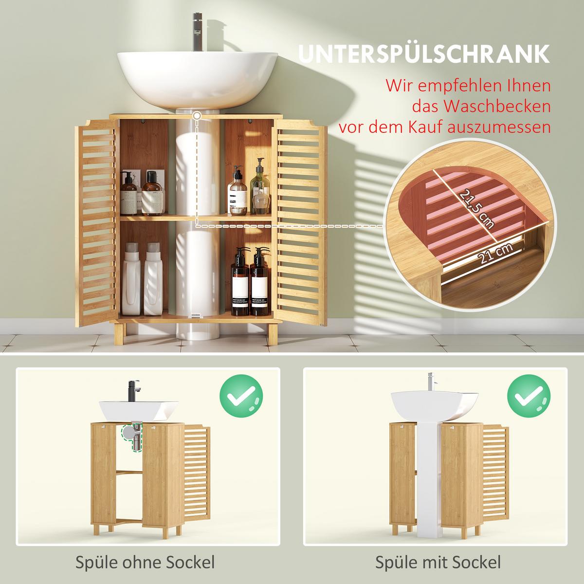 BADEZIMMERSCHRANK-SET Bambus Naturholz - Naturfarben, Holz/Bambusholz (30/80/60cm) - HOMCOM