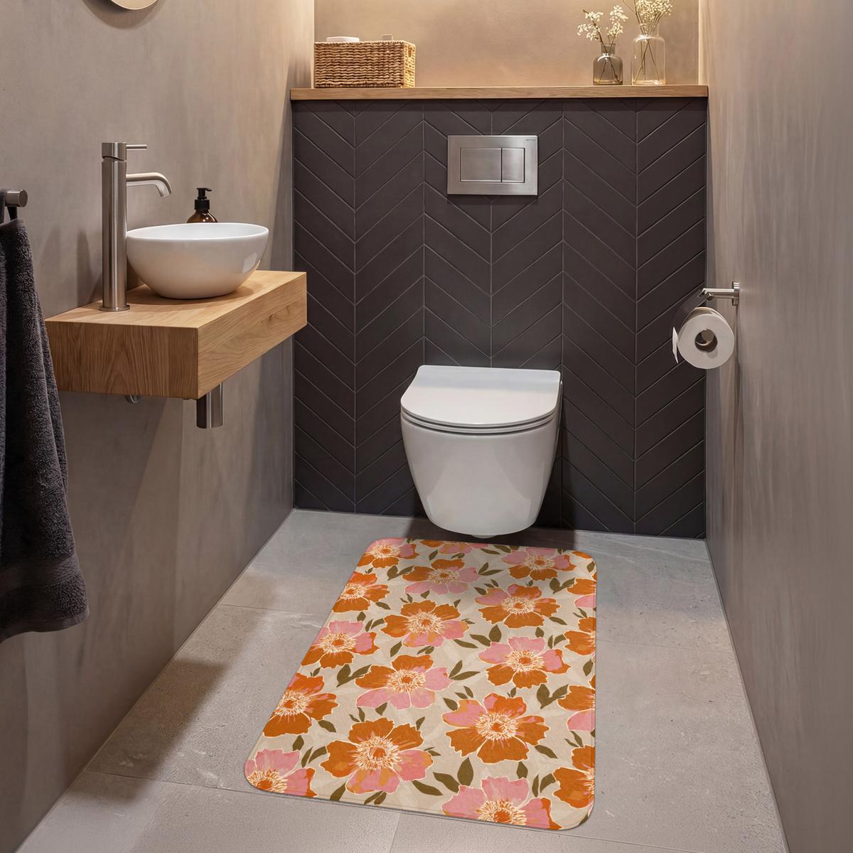 WC-VORLEGER Blumen - Motiv - Retro Toilettenvorleger 60x90 cm - Multicolor, Textil (60/1cm) - OnlyWow