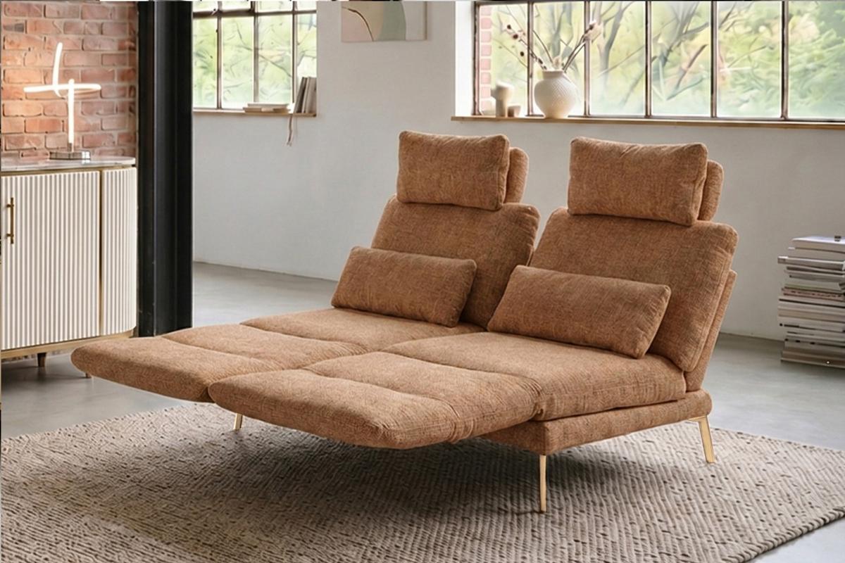 SOFA HOLLY Braun Flachgewebe - Braun, Textil/Metall (176/90/92cm) - KAWOLA