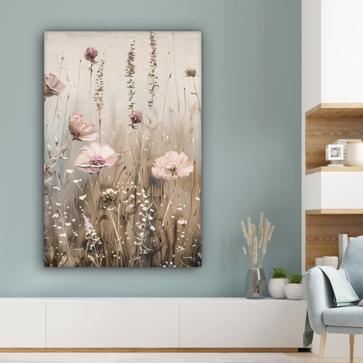 LEINWANDBILD Blumen - Rosa - Modern - Beige Deko XXL 80x120 cm - Beige, Textil (80/120cm) - MuchoWow