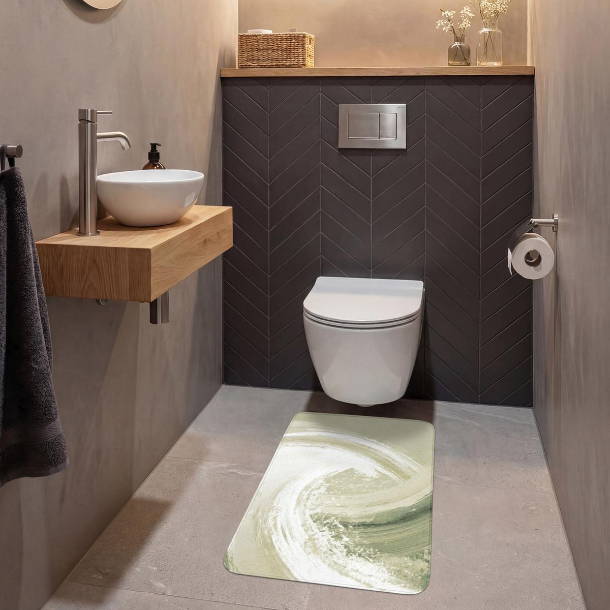 WC-VORLEGER Abstrakt - Pinselstriche - Wellen - Grün WC Teppich 50x80 cm - Mintgrün, Textil (50/1cm) - OnlyWow