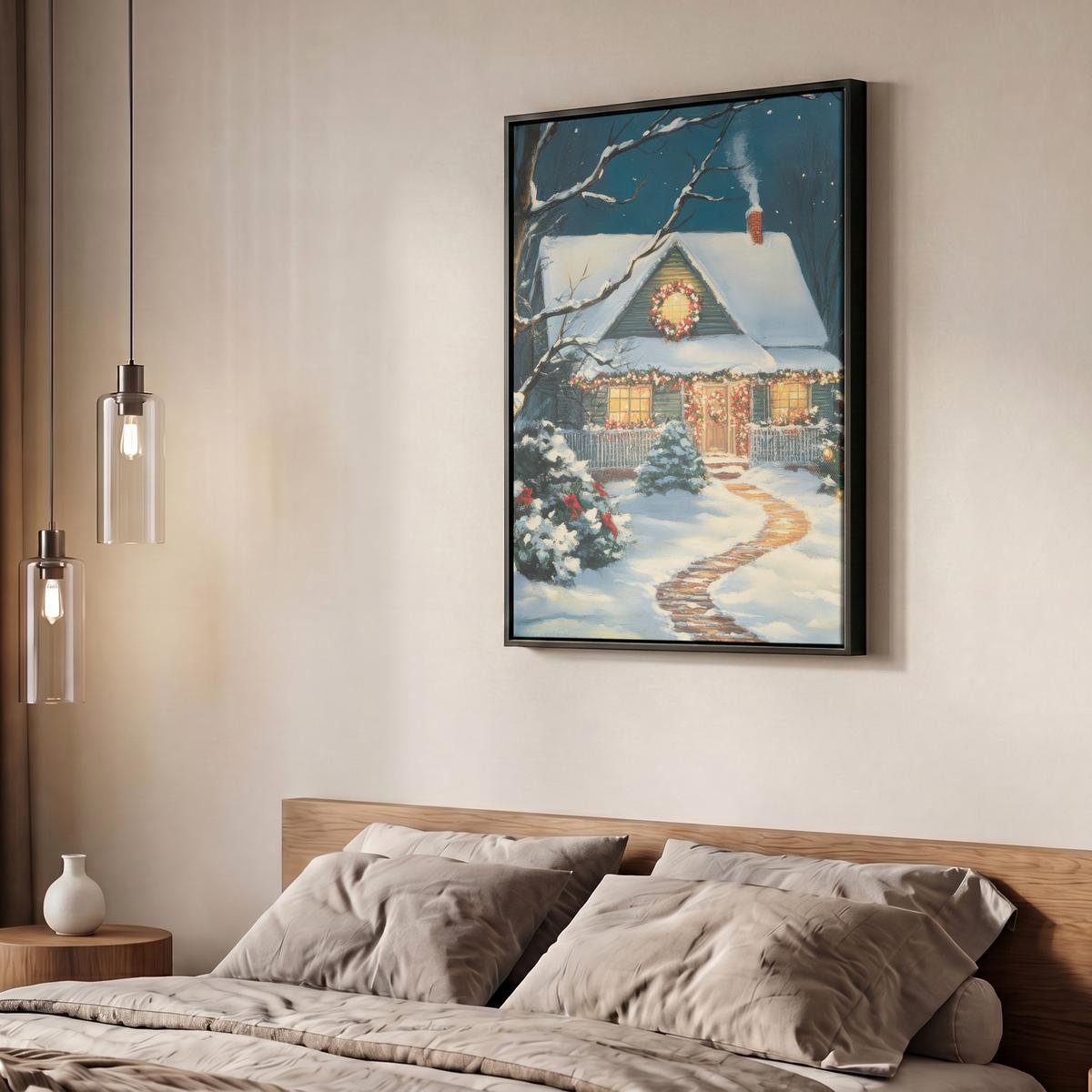 LEINWAND Bilder mit Rahmen - Weihnachten - Weihnachtsbaum - Winter - Zuhause - Schnee - 50x70 - Smaragdgrün, Textil (50/70cm) - MuchoWow