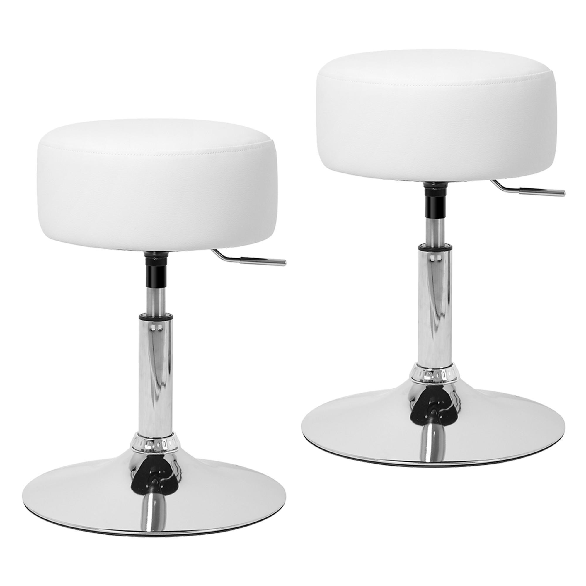 SCHMINKHOCKER 2er Set Ø 33 cm Weiß aus Kunstleder - Silberfarben/Weiß, Metall (33/65/38.5cm) - ML-DESIGN