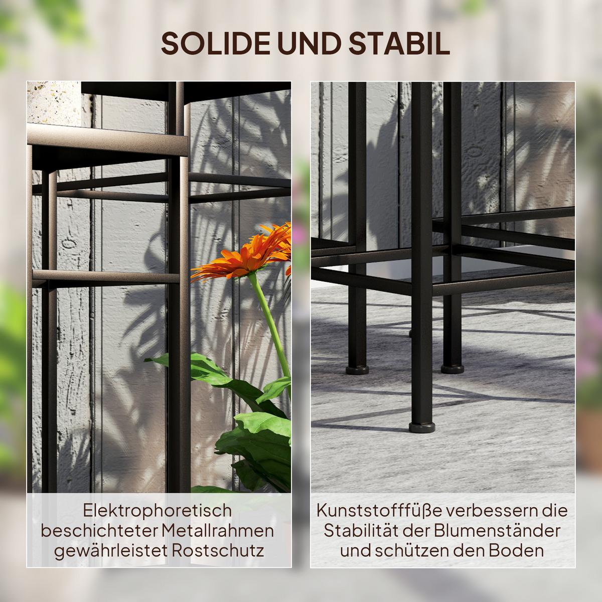 PFLANZENSTÄNDER 3er Set Metall Fliesen Blau - Blau, Metall (28/71/28cm) - Outsunny
