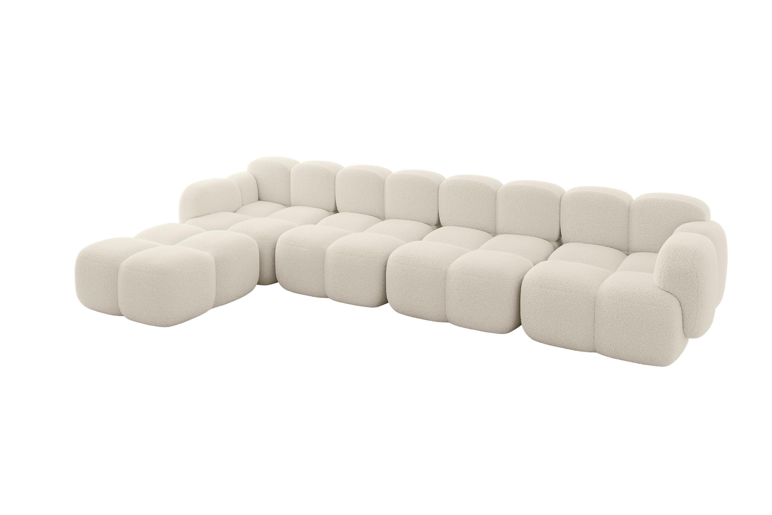 ECKSOFA modulares Sofa Links Miko-L3 390x205x75 Beige Bouclé - Sandfarben/Schwarz, Holzwerkstoff/Kunststoff (390/205cm) - ALTDECOR