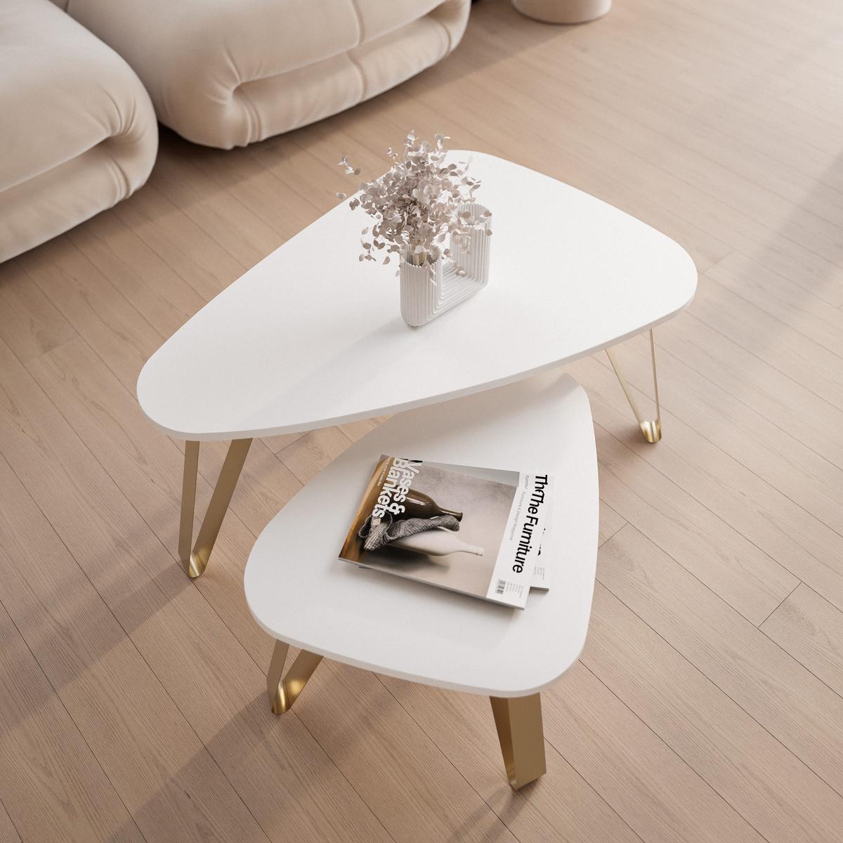 SATZTISCH NOA Stahlgestell, Freiform, Gold / Arktisweiß - Goldfarben/Weiß, Holzwerkstoff/Metall (94/60/42cm) - Idohome