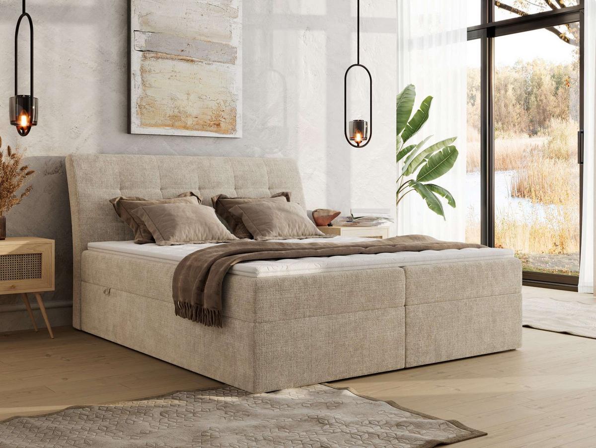 BOXBETT DAGOS 180/200 - Beige Schenille grob gewebt - H4 - Topper T25 - Beige, Textil (180/200cm) - MKS