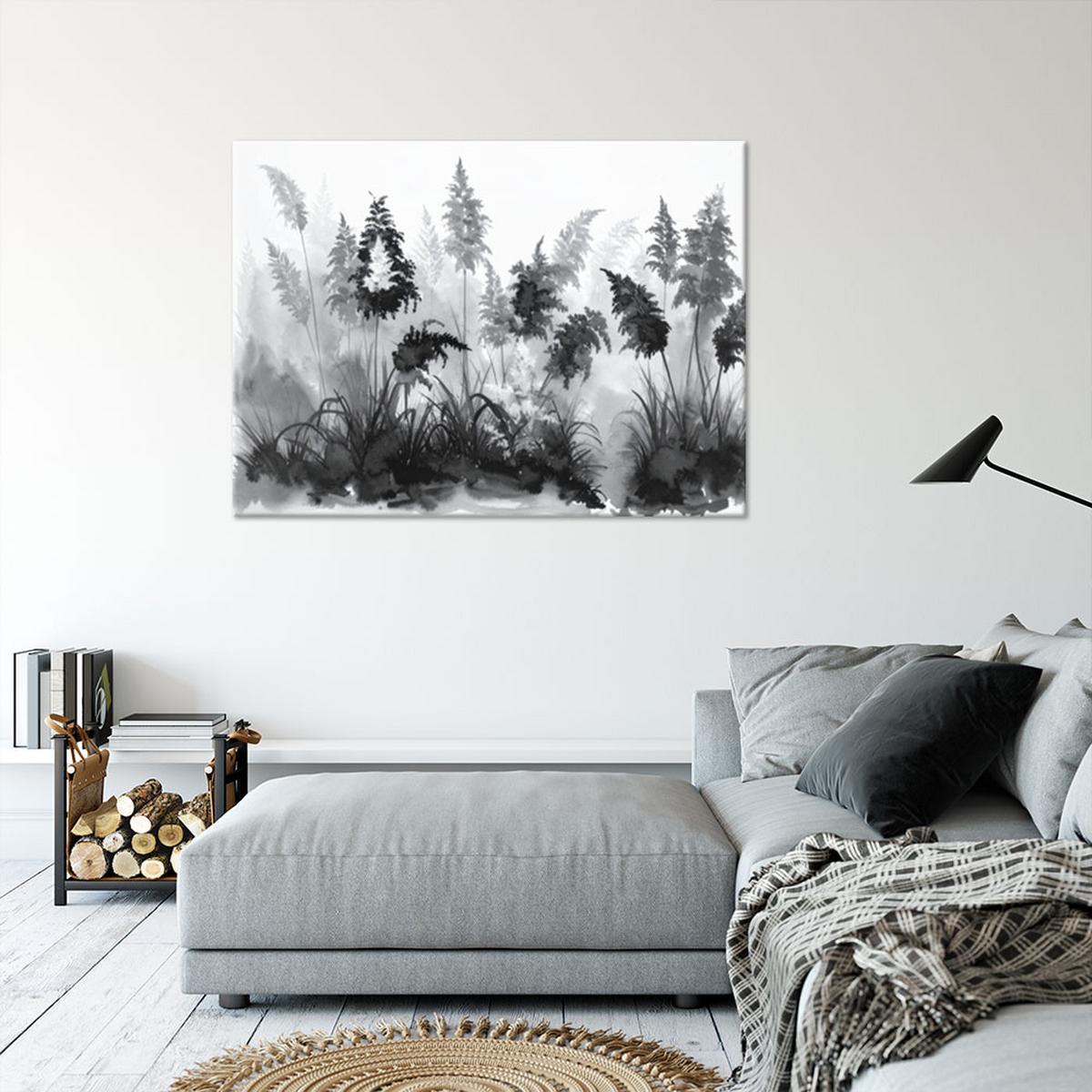 LEINWANDBILD Schwarz-weißes Pampasgras 120x80cm - Schwarz, Textil (120/80cm) - Feeby