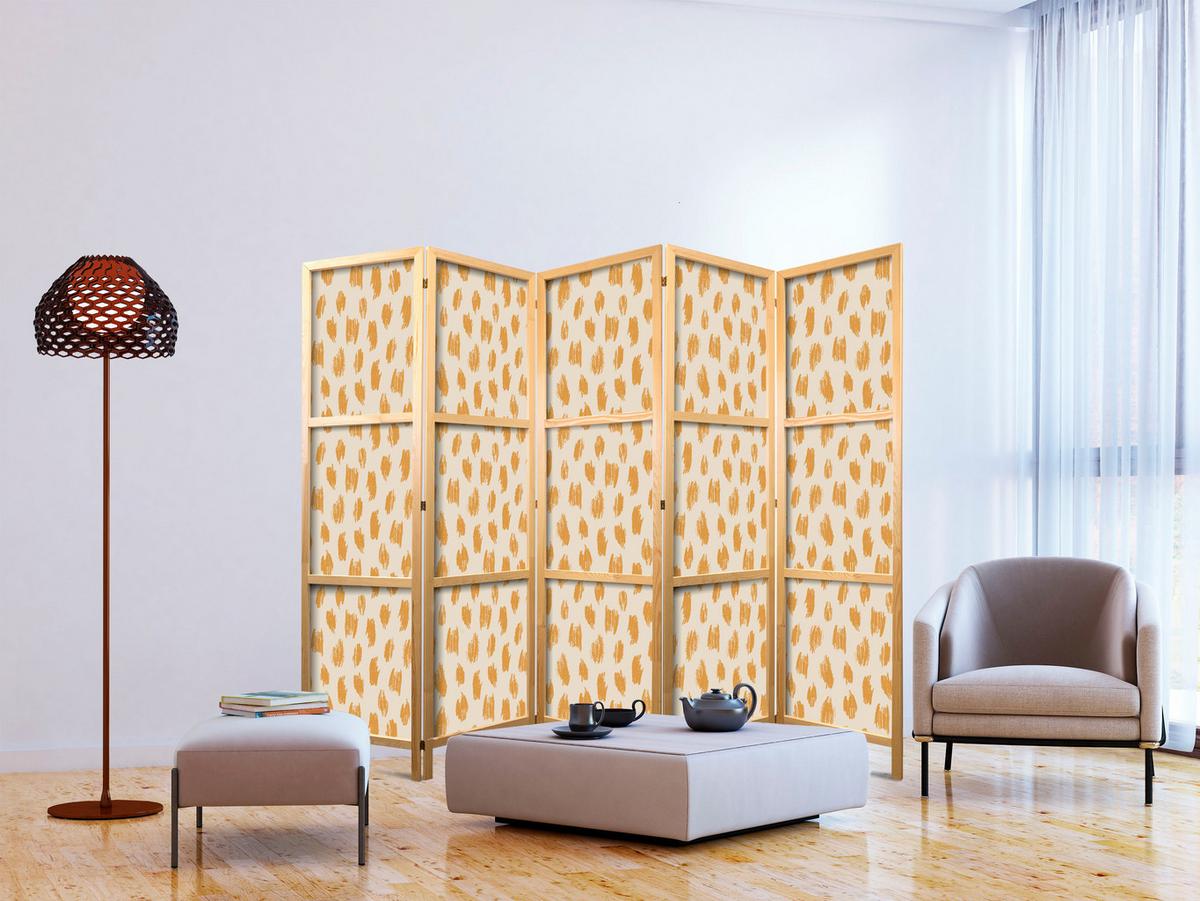 PARAVENT Japanischer 5-tlg 225x172 cm Beige Abstraktion - Gelb, Holz/Textil (225/172/3cm) - Muralo