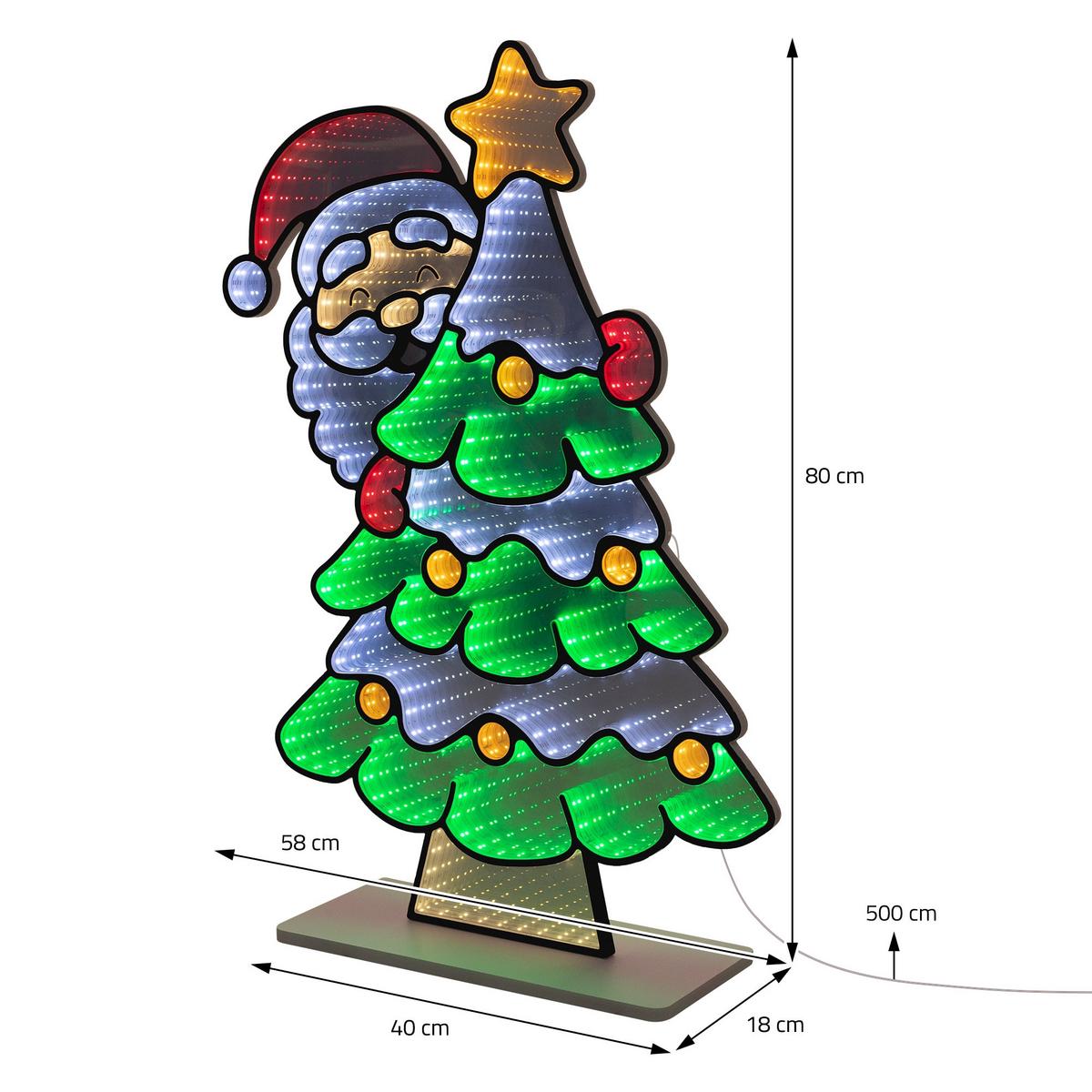 WEIHNACHTSDEKO Weihnachtsbaum mit Weihnachtsmann LED Infinity Mirror 3D-Effekt mit Lichterkette 58x80 cm Innen - Multicolor, Kunststoff (58/80/18cm) - ECD-Germany