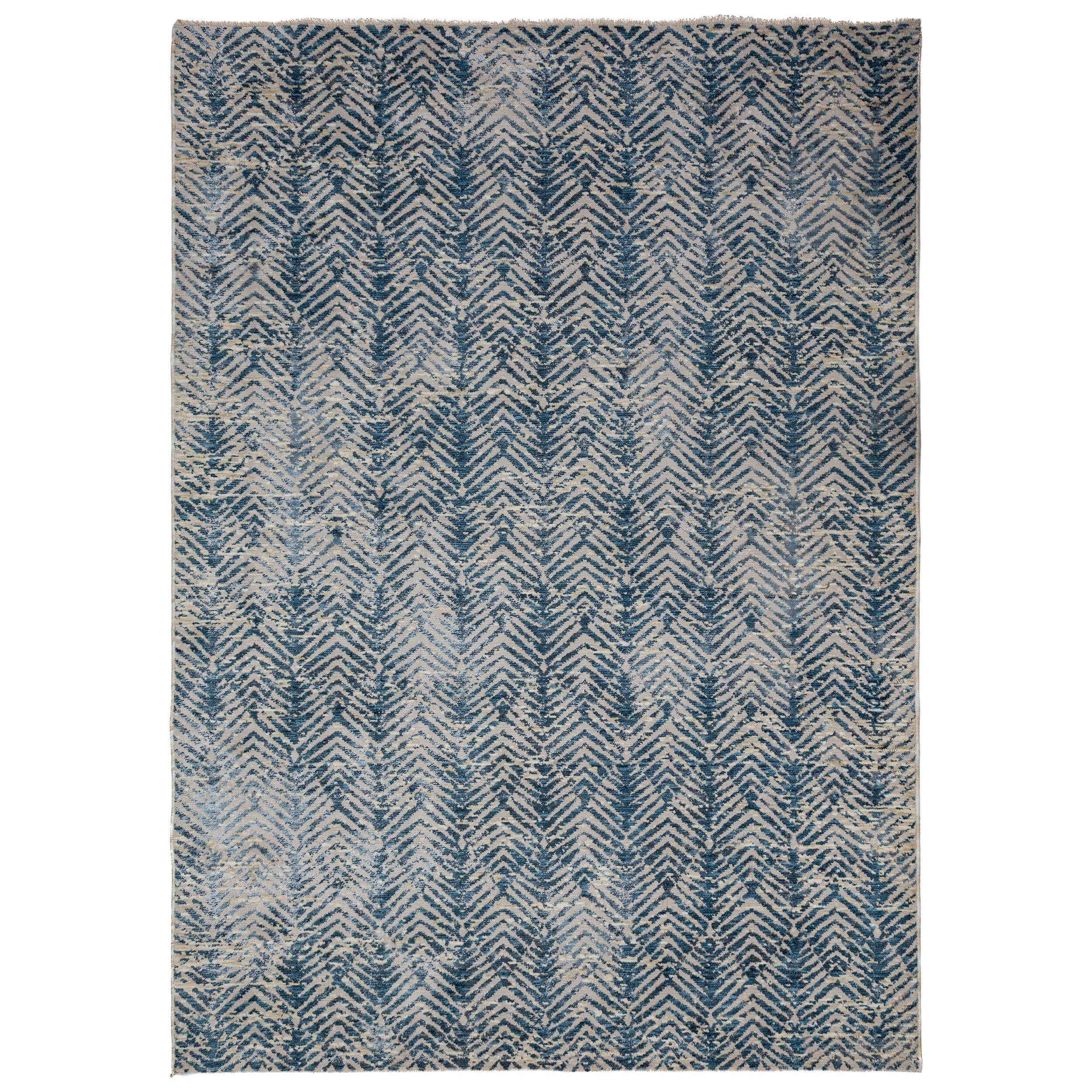 KURZFLORTEPPICH CROAL, Chevron, Natur-Blau, 160 x 230 cm - Blau/Beige, Textil (160/230cm) - KADIMA DESIGN