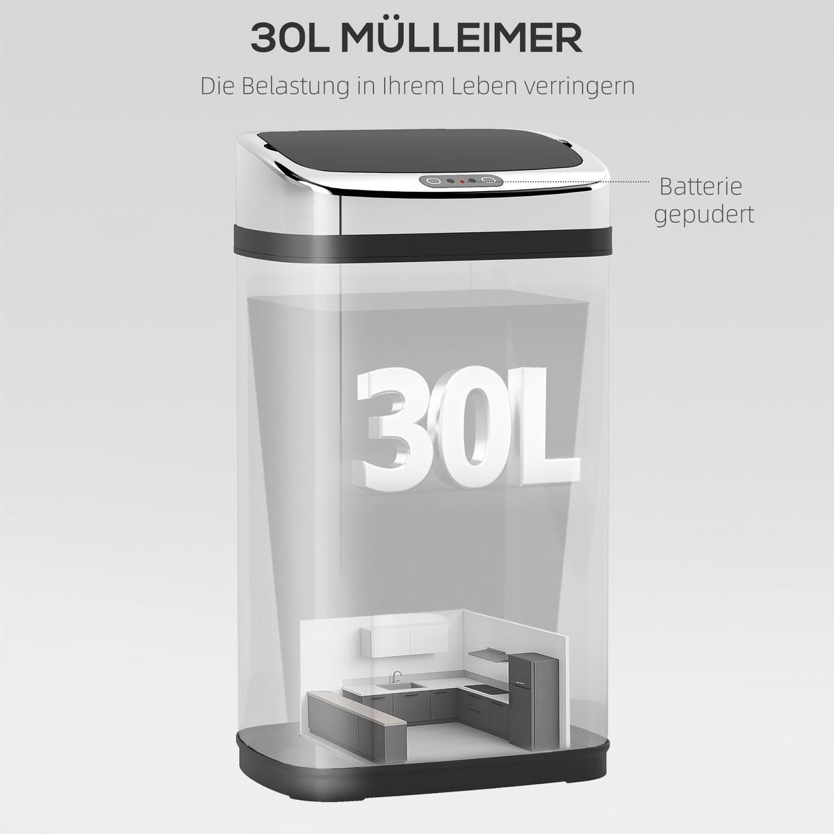 EDELSTAHL Automatik Sensor Mülleimer Abfalleimer Sensor viereckig 30L - Multicolor, Kunststoff (25/58/33cm) - HOMCOM