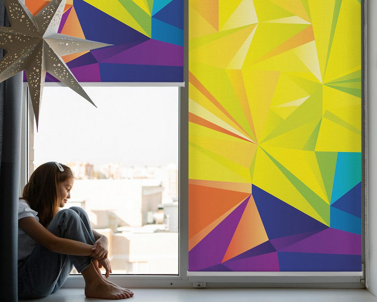 INNENROLLO - Fensterrollo - Rollo - 100x100 cm - Buntes Origami-Muster - Gelb, Kunststoff (100/100/0.5cm) - TULUP