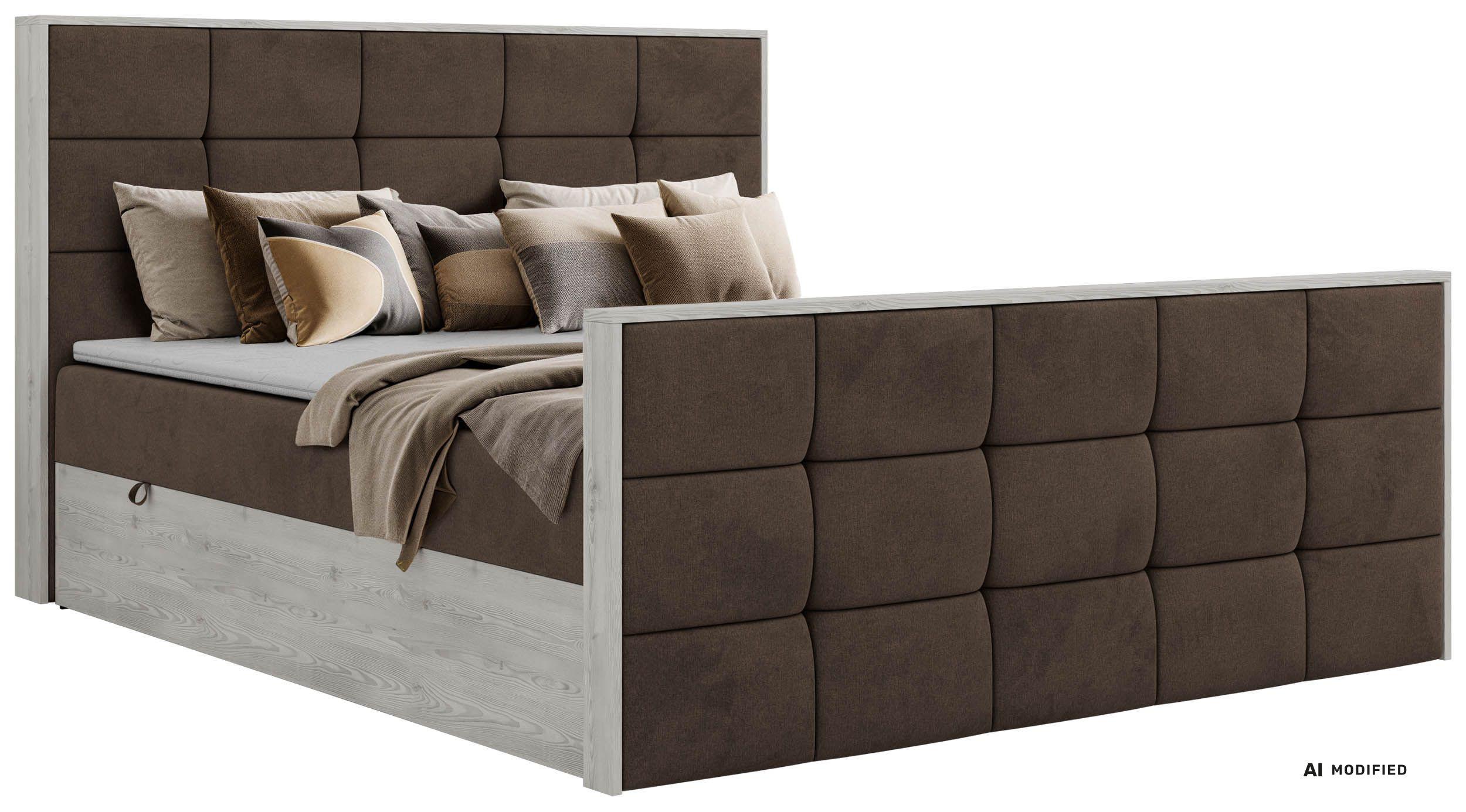 BOXBETT ALNOR DUO 140/200 - Braun Velvet - Topper Visco - H3 - Schwarz/Braun, Kunststoff/Textil (140/200cm) - MKS