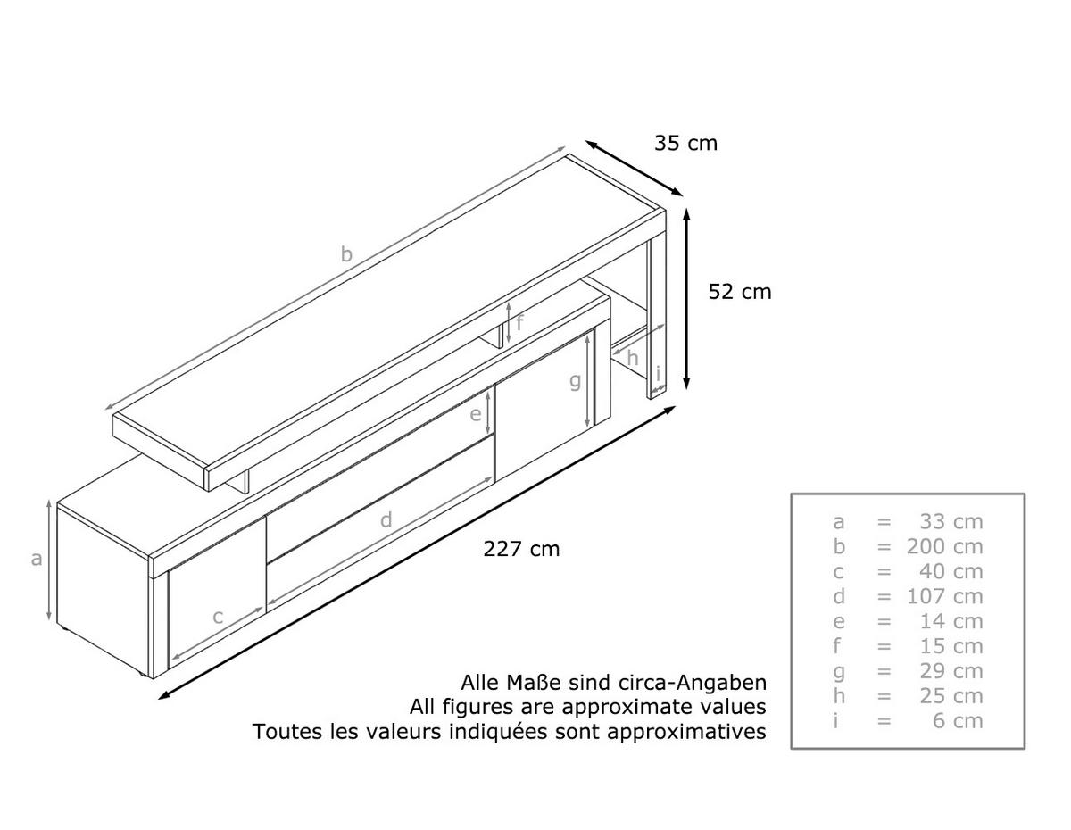 LOWBOARD Leon Weiß Hochglanz / Avola-Anthrazit - Weiß Hochglanz/Anthrazit, Holzwerkstoff (227/52/35cm) - Vladon