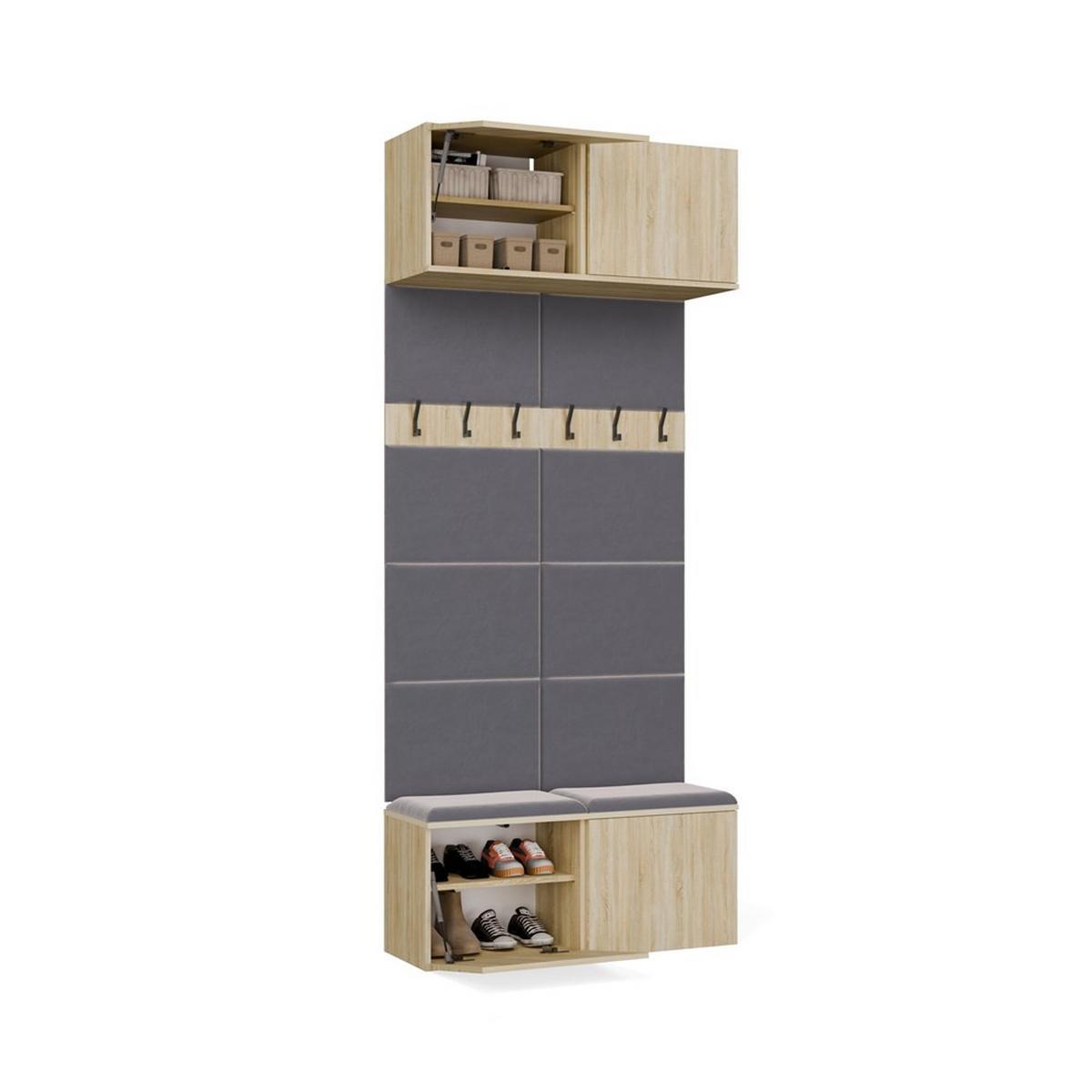 DOPPELTE Garderobe - Flurhänger mit Sitzbank, Haken und Oberschränken Sonoma Eiche 100/238/35 - Grau/Sonoma Eiche, Holzwerkstoff (100/238/35cm) - RAUMHIRSCH FURNITURE