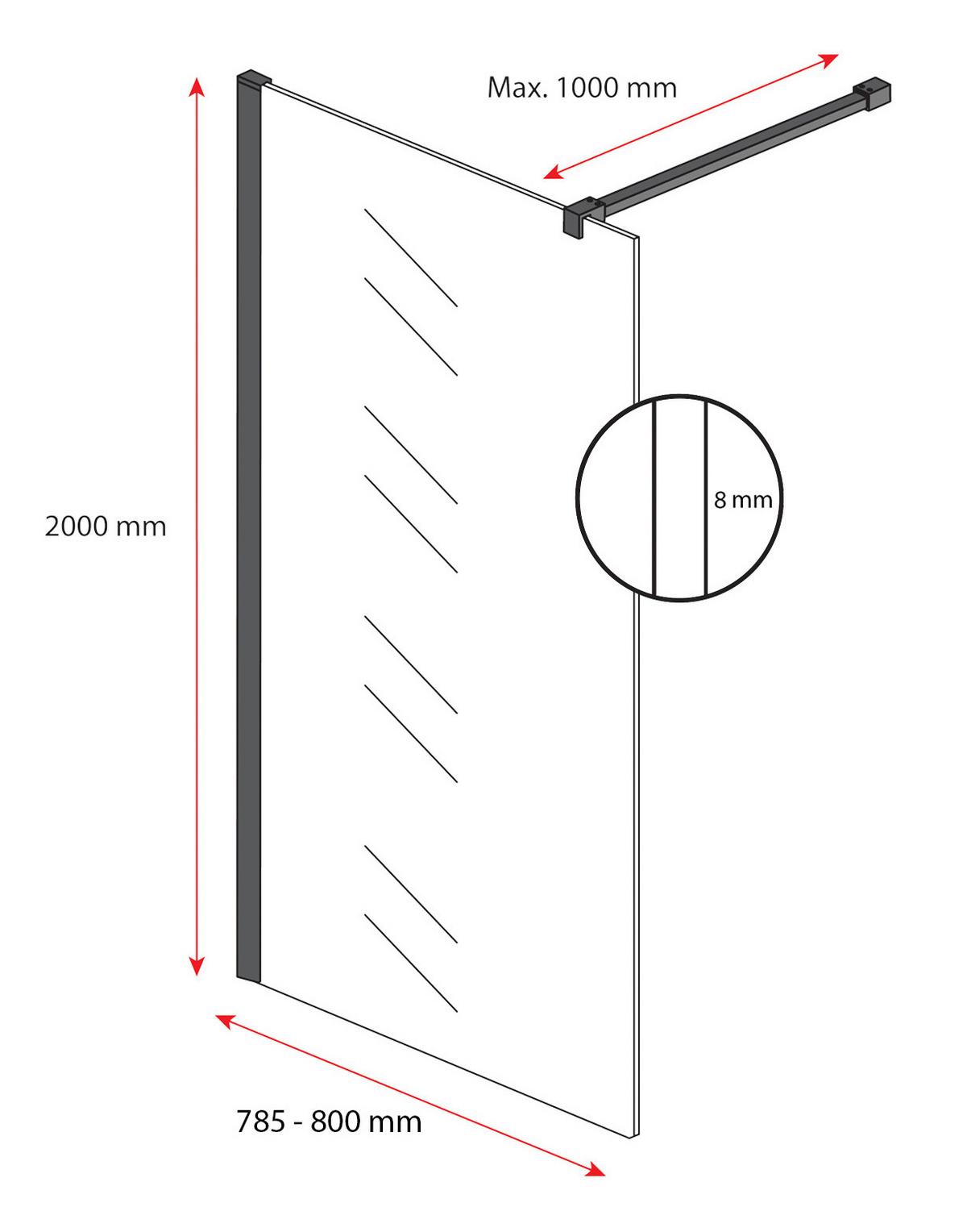 DUSCHWAND Florida - 80 x 200 cm - Chrom - Walk-In Duschabtrennung aus Sicherheitsglas - Chromfarben, Glas (80/200cm) - Badplaats