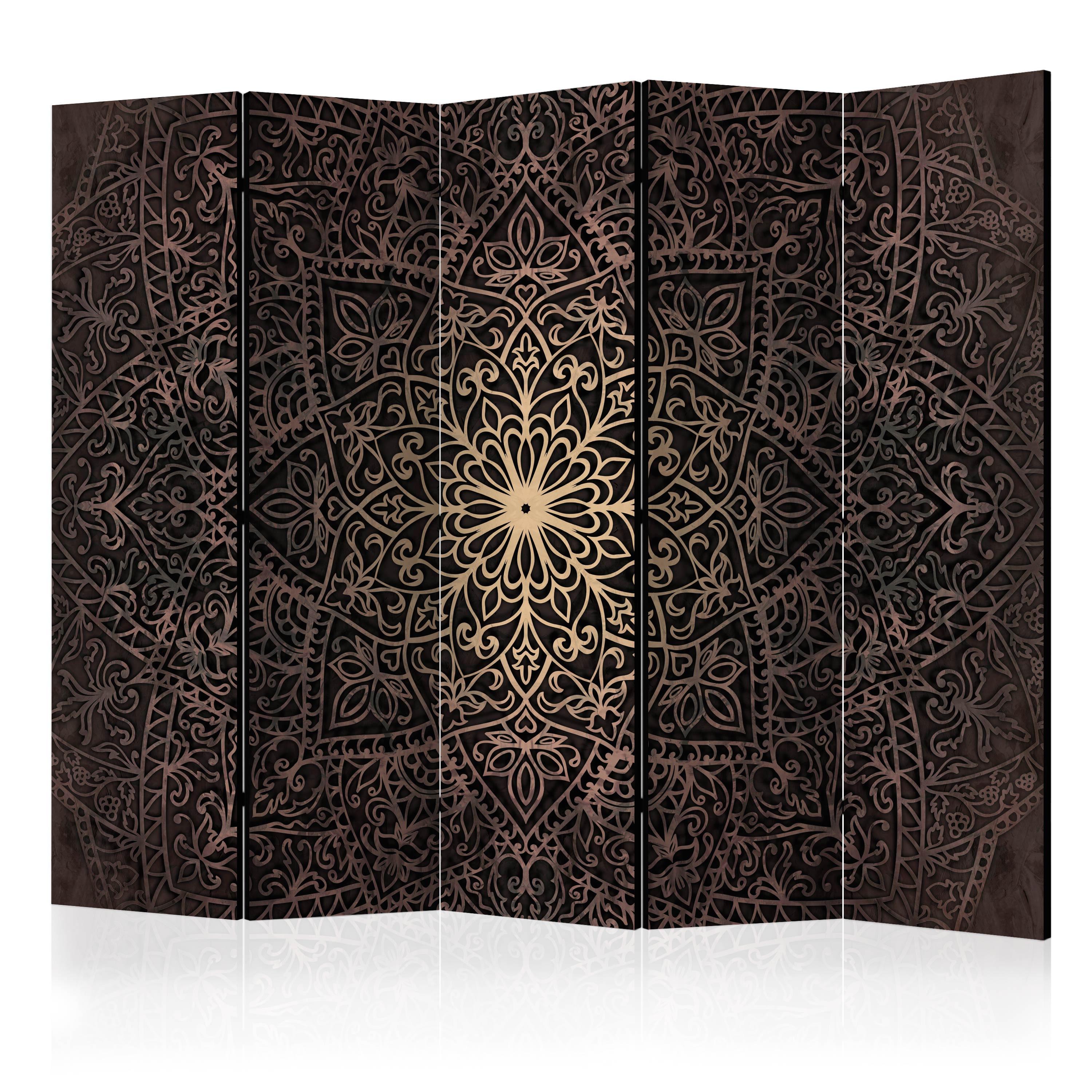 PARAVENT Einseitig Bedruckter 5-tlg 225x172 cm Mandala Ornamenten - Braun, Holz/Textil (225/172/3cm) - Muralo